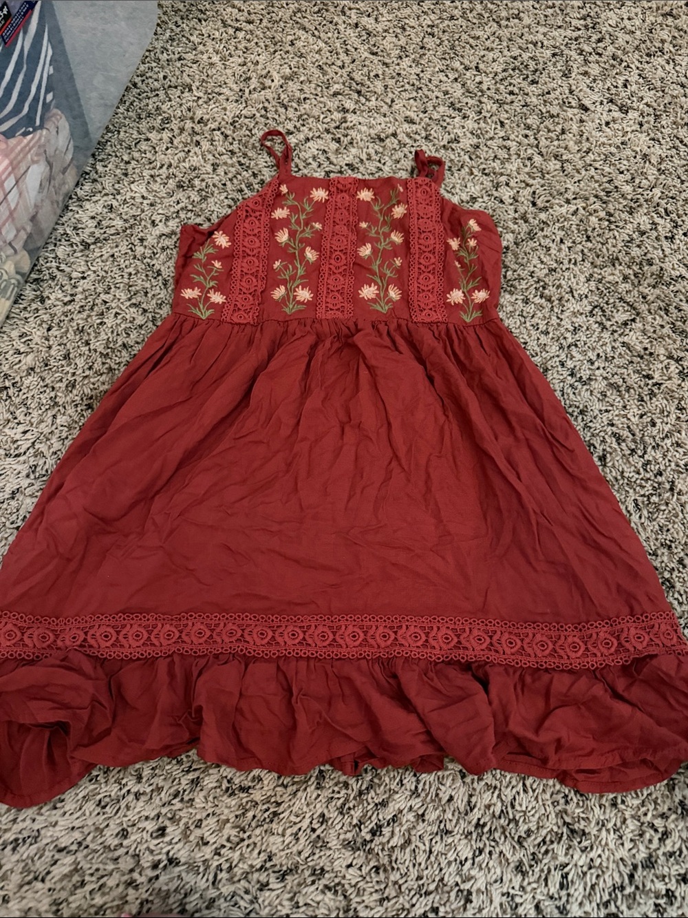 Patrons of Peace Red Floral Embroidered Mini Dress